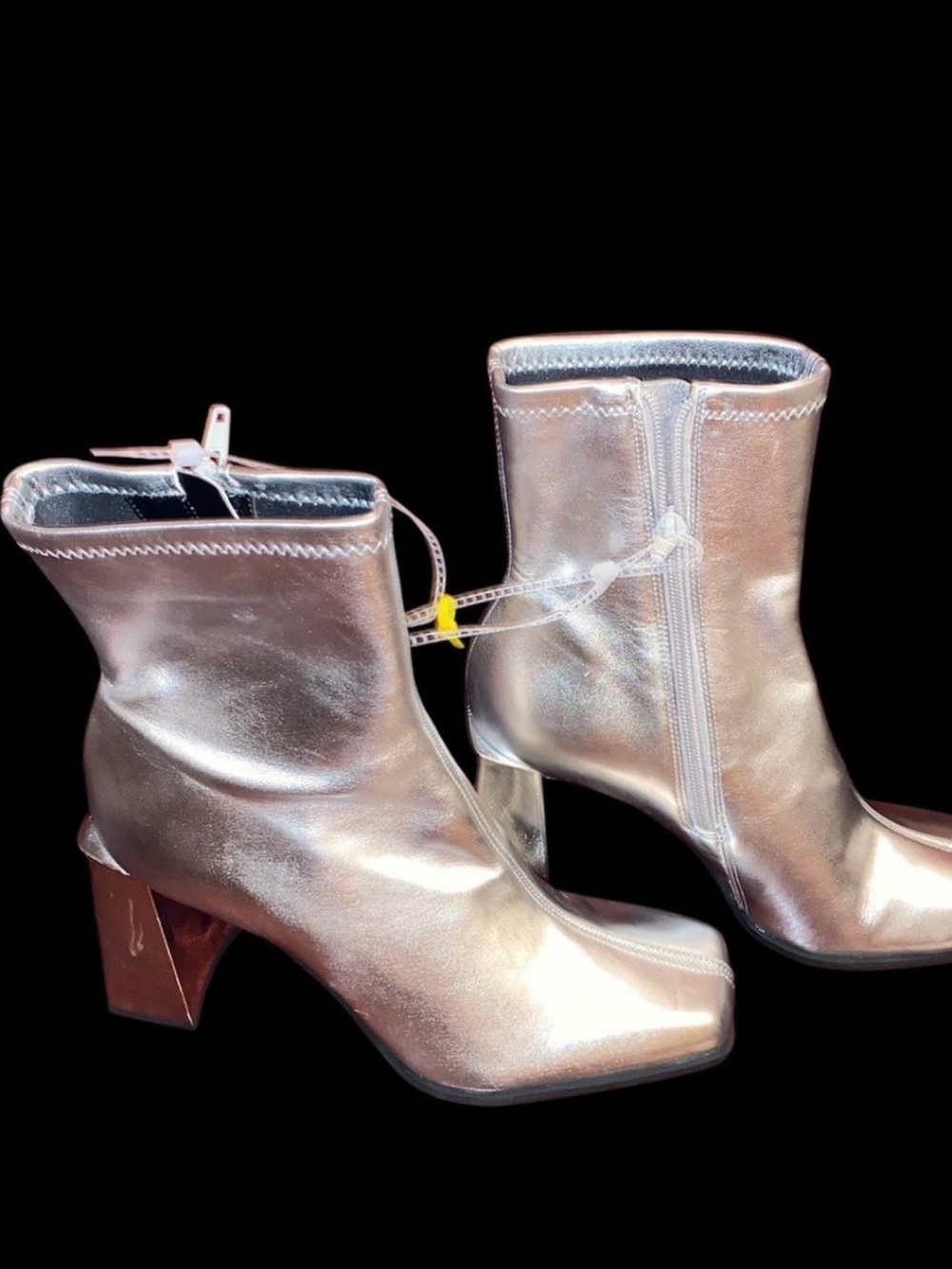 Gianni Bini Metallic Silver Block Heel Ankle Boots